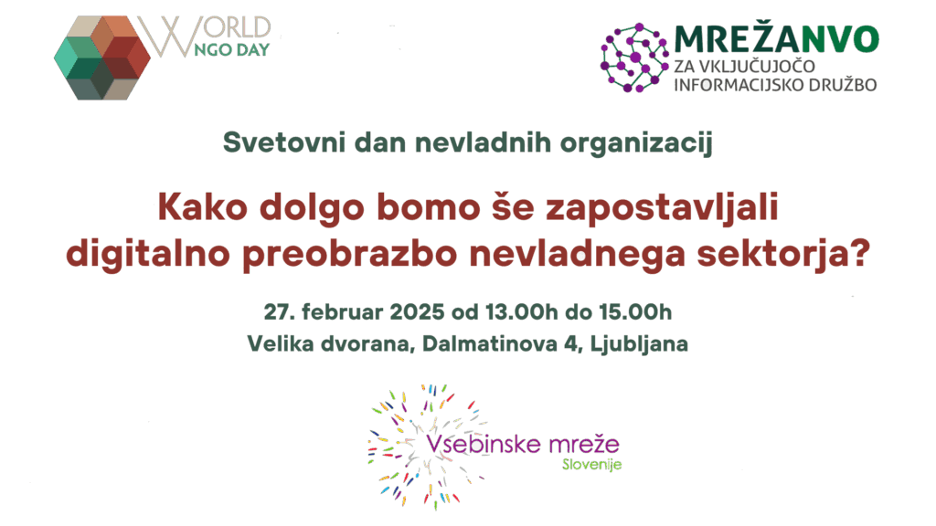Spletna pasica dogodka Svetovni dan nevladnih organizacij 2025: Kako dolgo bomo še zapostavljali digitalno preobrazbo nevladnega sektorja?